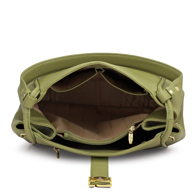 Da Milano Fern Medium Wax Leather Hobo - Fern for Women | Best Price UAE